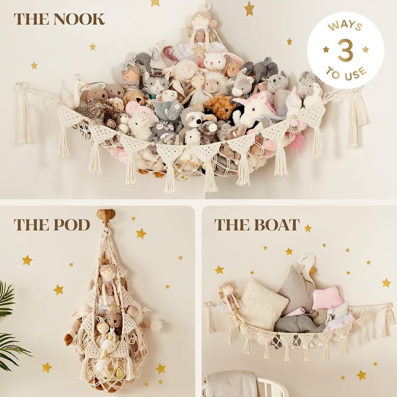 TIDYTEDS Stuffed Animal Hammock Corner | Sturdy Handcrafted Stuffed Animal Net | 4mm Double Macrame Cord Stuffed Animal Holder | Natural 100% Cotton Plushie Net | Toy Hammock w/LED Light (Ice Cream) - Image 4